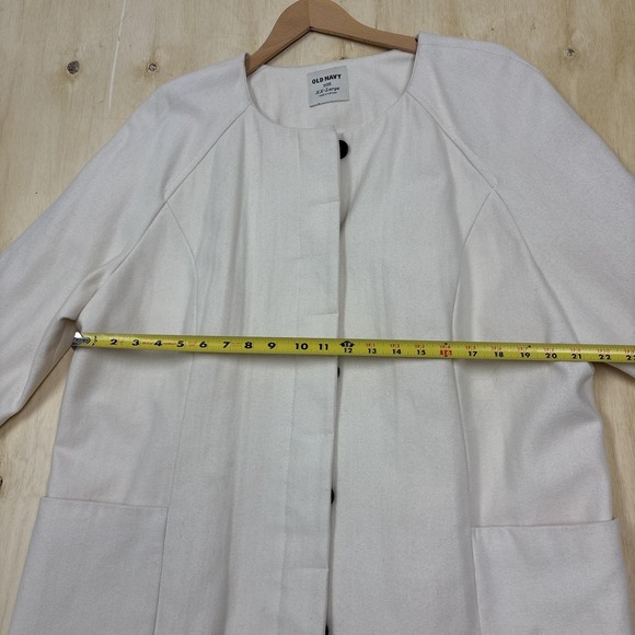 Old Navy Coat Womens XXL White Wool Blend Collarless 3/4 Sleeve Pea Overcoat - Picture 7 of 9